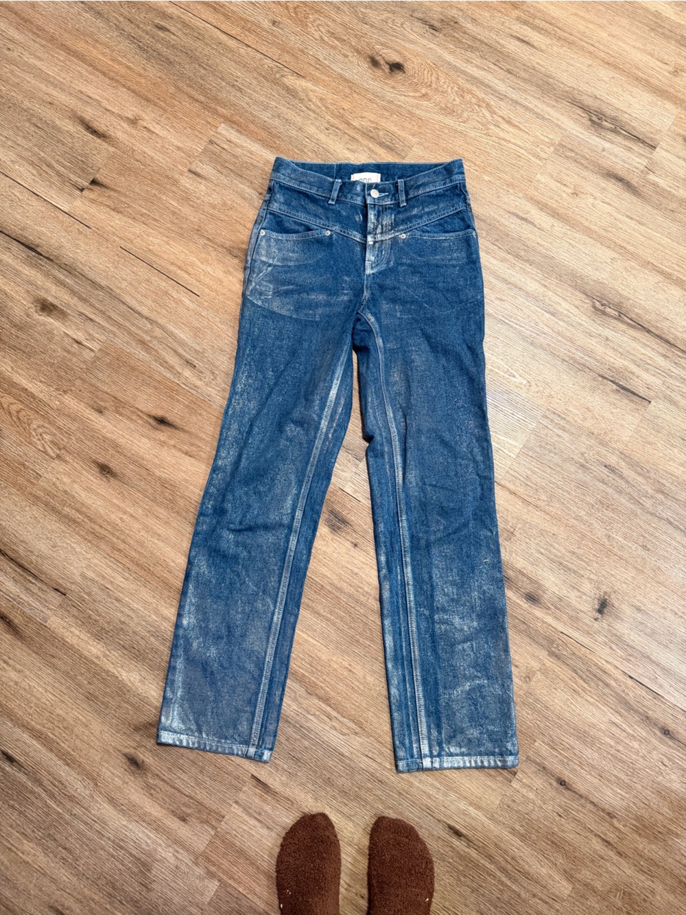 BDG Metallic Distressed Skinny Jeans in Faded Blue